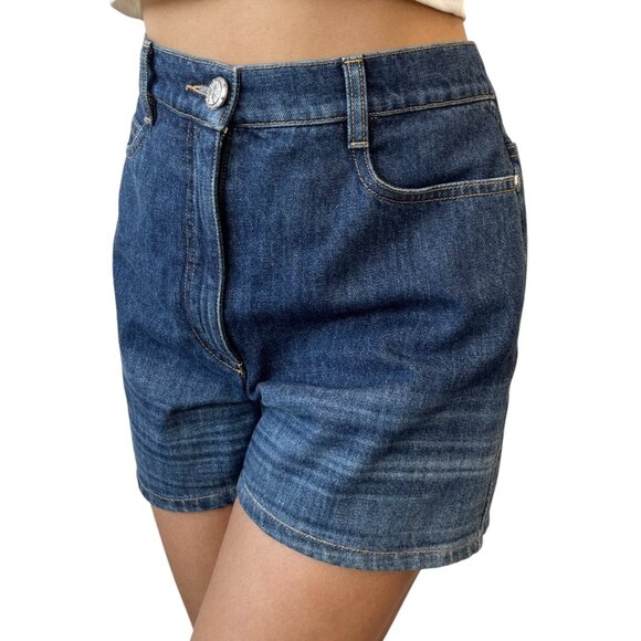 CHANEL Vintage P47482 CC Mark Logo Denim Short Pants #36 Blue [106477] - Picture 2 of 12